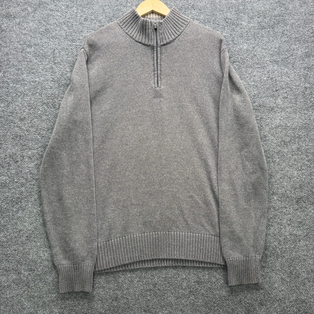 Eddie Bauer Quarter Zip Sweater Mens TL Gray Long Sleeve Cotton Fleece Casual
